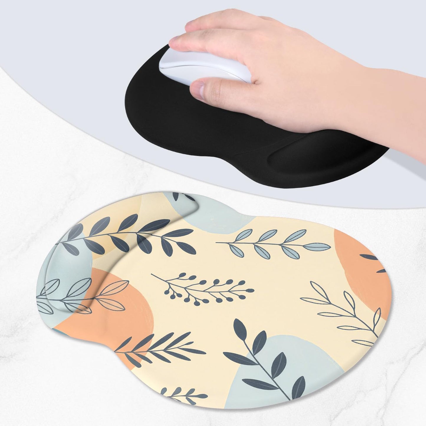 ITNRSIIET Ergonomic Mouse Pad with Comfort Gel Wrist Rest, Non-Slip PU Base, Smooth Textured Surface, Reduces Hand Fatigue & Wrist Pain, 8.7 x 7.2 Inch for Office Gaming Home, VividFoliage