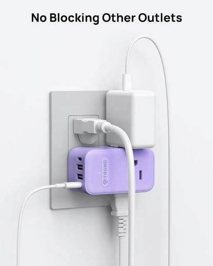 TROND Multi Plug Wall Outlet, 3 AC Outlet Extender with 360 Rotating Plug, Small Wall Adapter with PD 20W USB C, Cute and Durable for Purple Lovers, Goes with All Scenes Purple Vibe