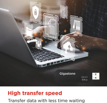 GIGASTONE V30 64GB USB 2.0 Flash Drive 2-Pack, Capless Retractable Design Pen Drive, Carbon Fiber Style, Reliable Performance & Durable