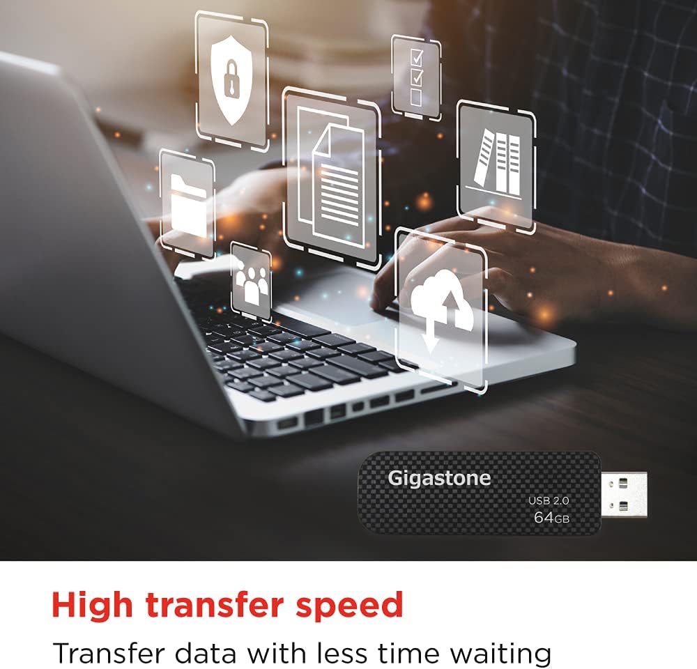 GIGASTONE V30 64GB USB 2.0 Flash Drive 5-Pack, Capless Retractable Design Pen Drive, Carbon Fiber Style, Reliable Performance & Durable