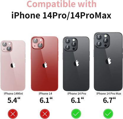Camera Lens Protector for iPhone 14 Pro/iPhone 14 Pro Max, Alloy Metal Camera Cover with Tempered Glass Screen Protector Accessories,Black 2 Pack