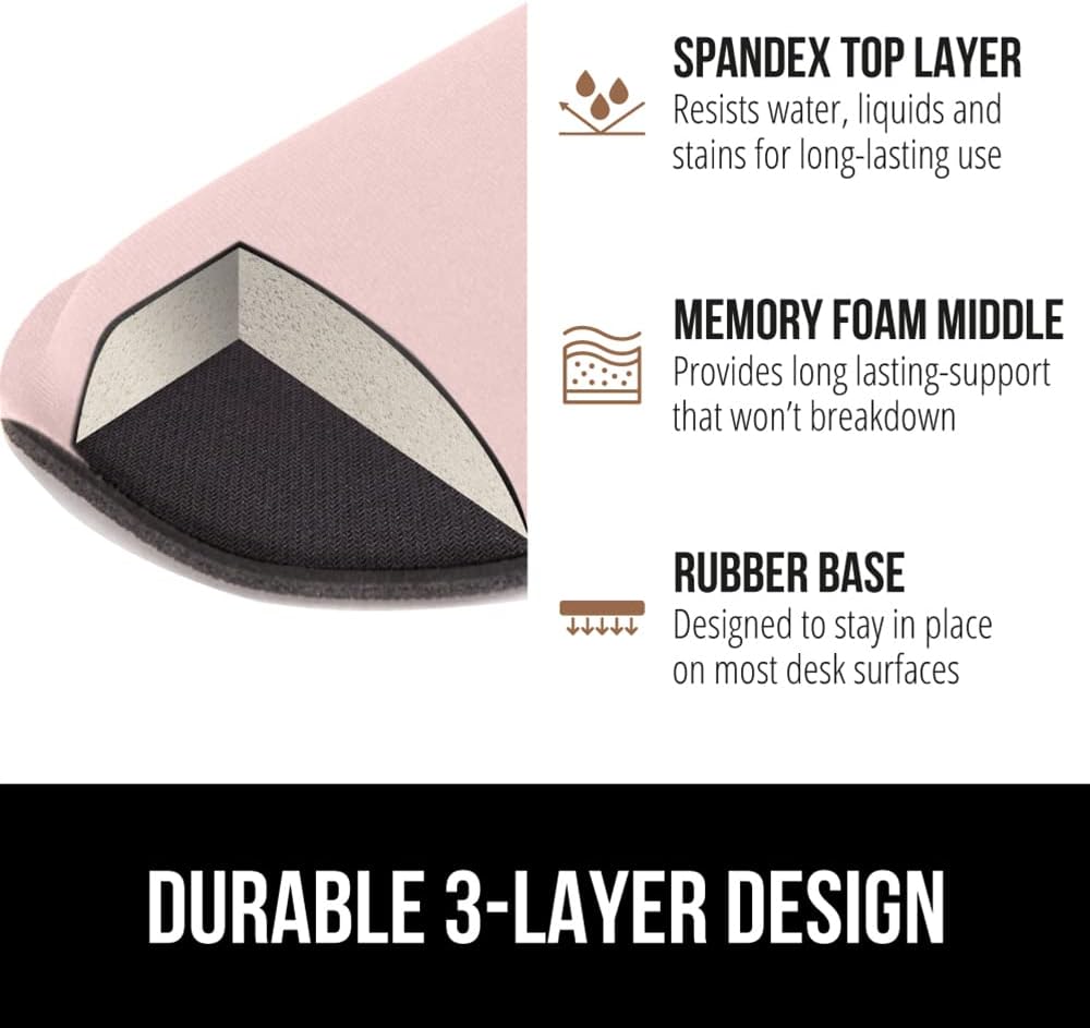 GORILLA GRIP Silky Gel Memory Foam Wrist Rest for Computer Keyboard, Mouse, Ergonomic Design for Typing Pain Relief, Desk Pads Support Hand Arm Mousepad Rests, Stain Resistant, 2 Piece Pad, Light Pink