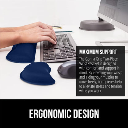 GORILLA GRIP Silky Gel Memory Foam Wrist Rest for Computer Keyboard, Mouse, Ergonomic Design for Typing Pain Relief, Desk Pads Support Hand and Arm, Mousepad Rests, Stain Resistant, 2 Piece Pad, Navy