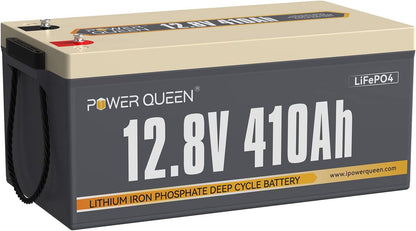 Power Queen 12.8V 410Ah LiFePO4 Battery, 5248Wh Energy Lithium Battery Built in 250A BMS,4000+ Cycle Times and 10-Year Lifetime,Ideal for Solar System,RV,Home Backup,Off-Grid
