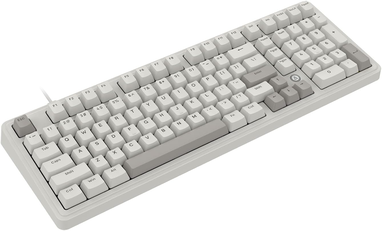 FIRSTBLOOD ONLY GAME. AK980 Wired Mechanical Keyboard, 101Keys Full Layout, Gasket Mount, Hot-Swappable USB Gaming Keyboard with Red Switches, Anti-Ghosting, Retro Grey-White
