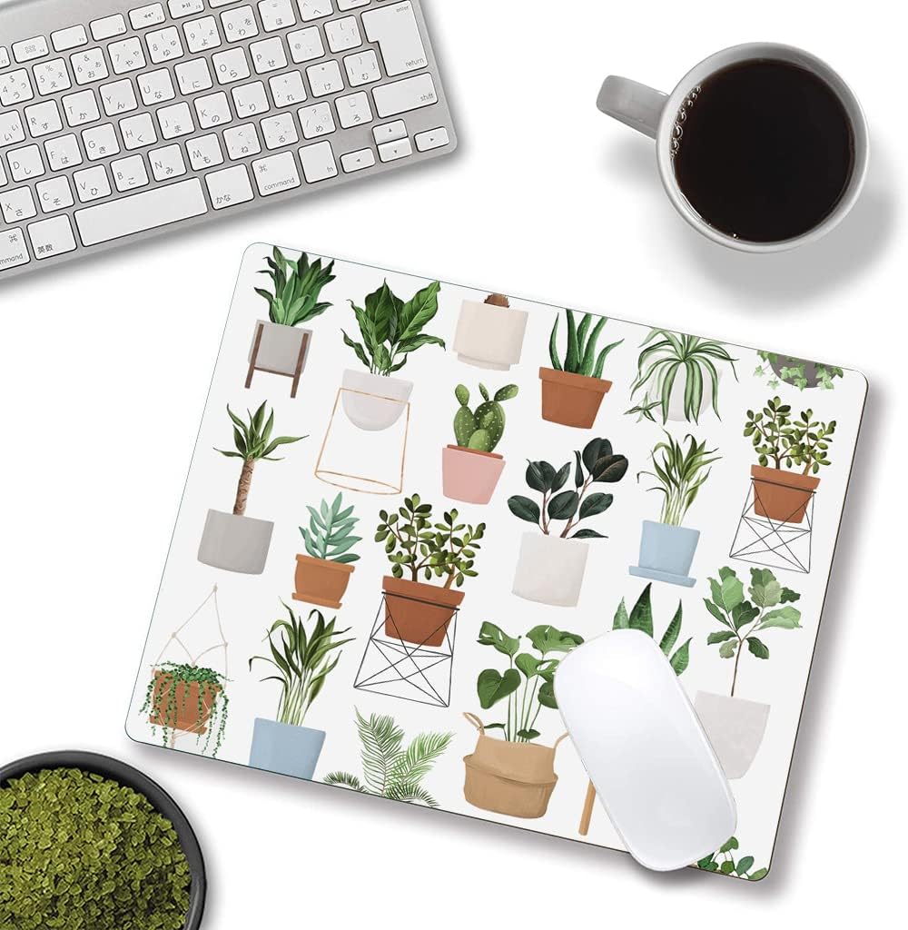Mouse Pad, Cute House Plants Mouse Pads, Square Washable Cloth Personalized Mouse Mat with Design, Gaming Office Home Non-Slip Rubber Base Computer Mousepad