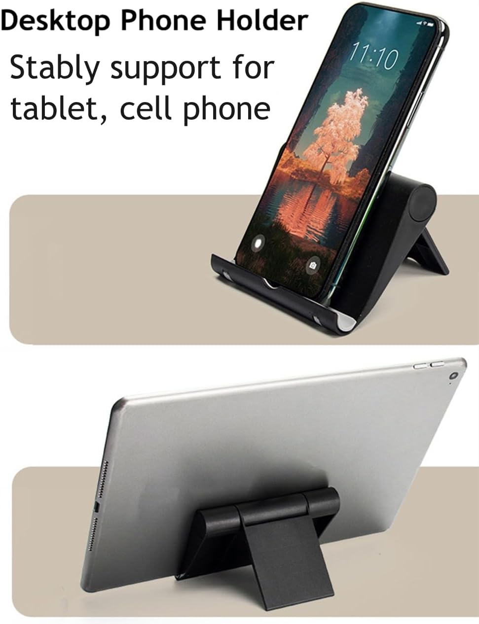 Cell Phone Stand for Desk Foldable Cell Phone Holder Desk Tablet Holder Mobile Phone Dock, Multi-Angle Universal Adjustable Tablet Dock (Black)