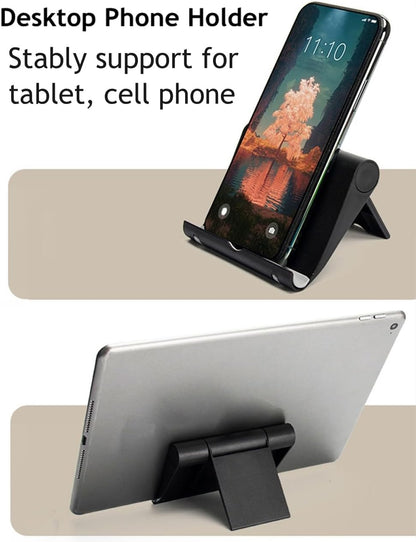Cell Phone Stand for Desk Foldable Cell Phone Holder Desk Tablet Holder Mobile Phone Dock, Multi-Angle Universal Adjustable Tablet Dock (Black)