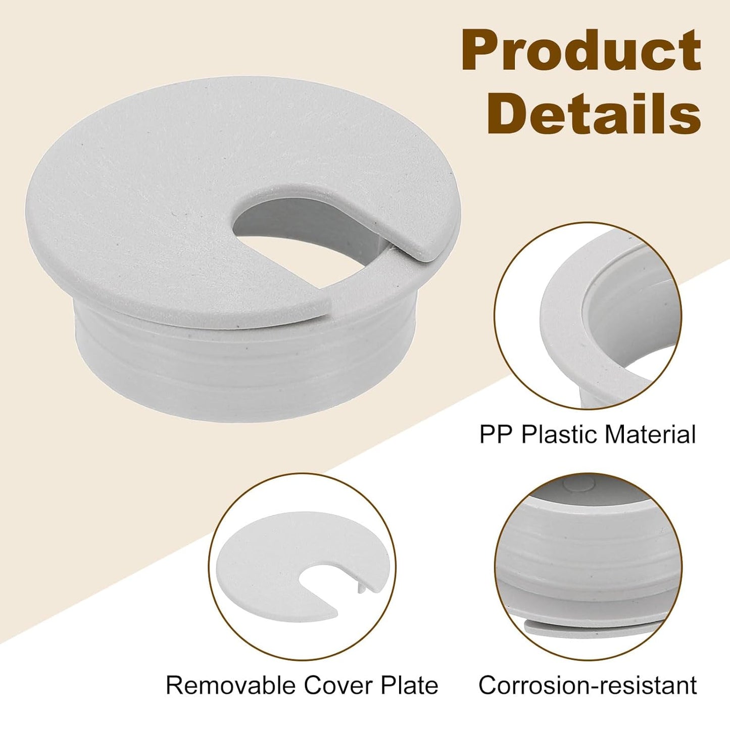 uxcell 8 Pcs 35mm (1.38 Inch) Desk Grommet, Plastic Cable Hole Cover, Wire Cord Cable Organizer for Home Office Computer Desk Cabinet, Gray