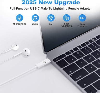 USB C to Lightning Audio Adapter,Lightning to USB C Hi-Fi Adapter for Headphones,480Mbps High-Speed Data Transmission with 45W Fast Charging for iPhone16/15 Series,iPad mini/Air/Pro