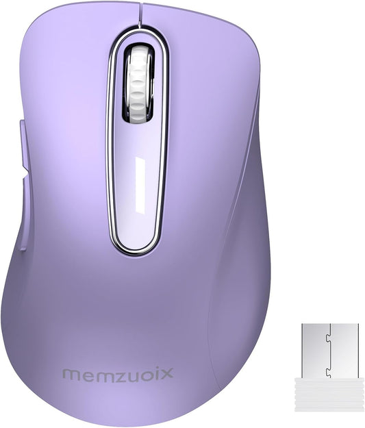 memzuoix 2.4G Wireless Mouse, 1400 DPI Computer Mice with USB Receiver, Portable Wireless USB Mouse Battery Powered Cordless Mice for Laptop, PC, Desktop, 5 Buttons (Lilac)