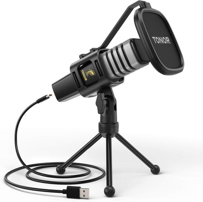 TONOR USB Microphone for PC, Cardioid Condenser Computer Mic with Tripod Stand, Pop Filter, Shock Mount for Gaming, Streaming, Podcasting, YouTube