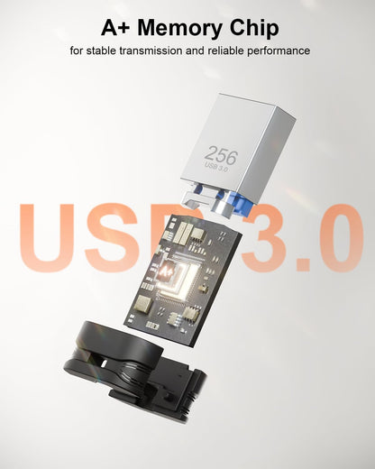 256GB USB 3.0 Flash Drive, Mini Thumb Drive Waterproof Memory Stick with Lanyard Hole Plug and Play Portable USB Stick Storage for Computer Laptop Smart TV, Black