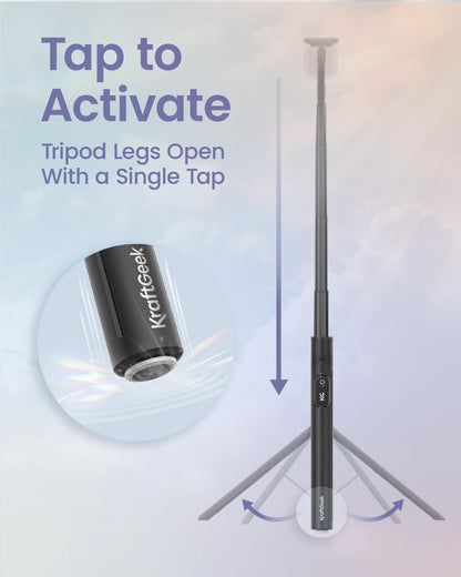 KraftGeek Magnetic Phone Tripod for iPhone MagSafe – 66'' Automatic Selfie Stick with Remote, Portable Tripod Stand for Video Recording, Travel, Vlogging (Black)