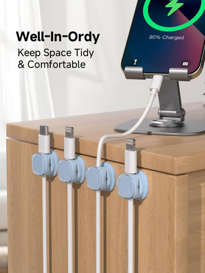 Magnetic Cable Clips, Adjustable Cord Holder Management, Adhesive Wire Keeper Organizer for Home Office Desk Phone PC Car Wall Desktop Nightstand Appliance (9-PCS Blue)