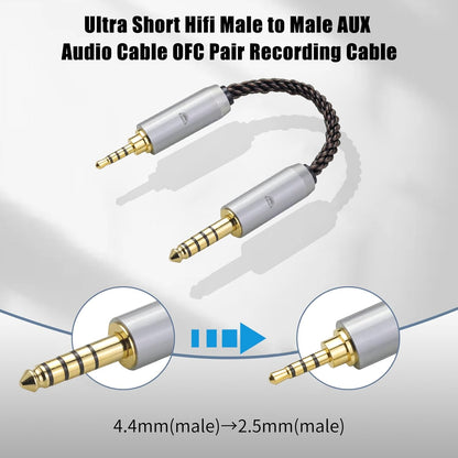 okcsc 4.4MM Male to 2.5MM Male Ultra Short Hifil Male to Male AUX Audio Cable OFC Pair Recording Cable Wire-Breakage-Prevention Design Adoption of 8-Core Braided Structure 5.82 inch