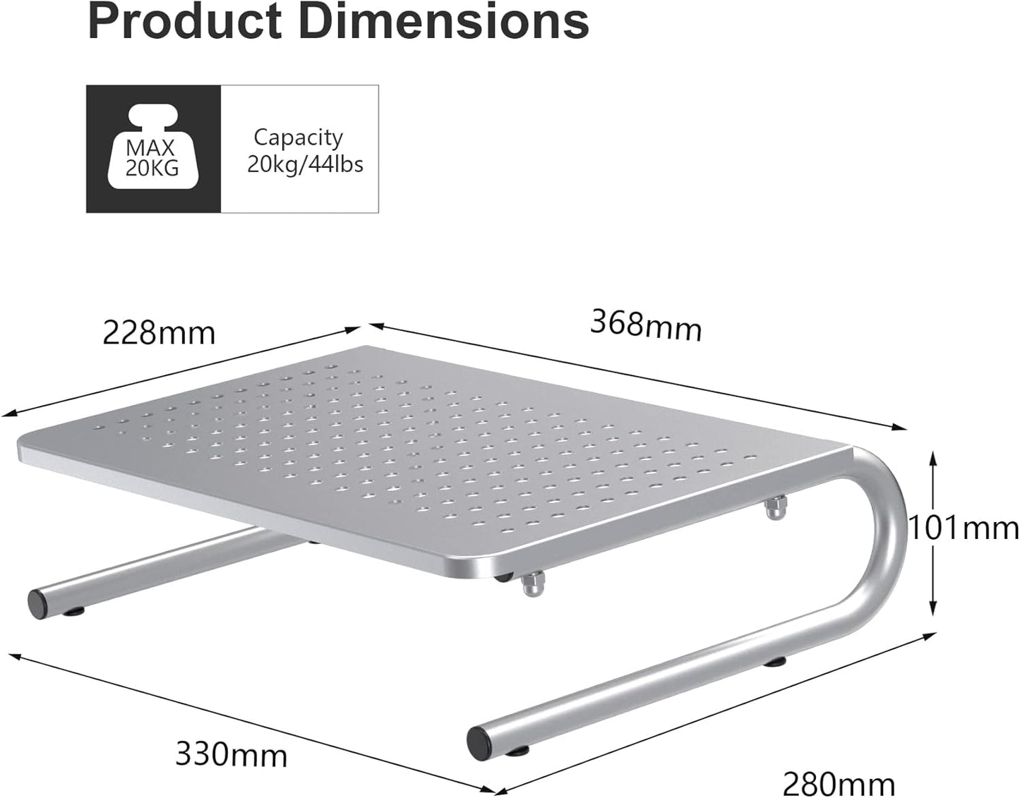 suptek Monitor Stand Riser, Laptop Holder Printer Riser Desk Accessories, Vented Metal Platform and 4 inches Height Underneath Storage for Office Supplies (MST004S-2), 2 Pack, Silver
