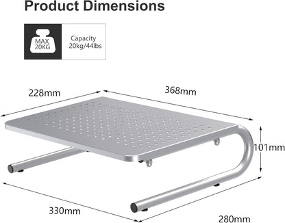 suptek Monitor Stand Riser, Laptop Holder Printer Riser Desk Accessories, Vented Metal Platform and 4 inches Height Underneath Storage for Office Supplies (MST004S-2), 2 Pack, Silver