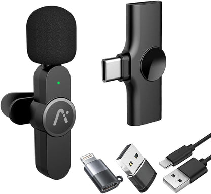 Wireless Clip Mic, Wireless Lavalier Microphones, Lapel Clip-on Microphone, for iPhone 15, Smartphone, Laptop, Video Recording, Tiktok, Facebook Live, YouTube Live Stream