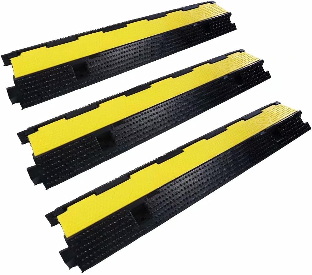 Rubber Cable Ramp Cord Cover Cable Protector Ramps Wire Hose Protective 1 Channel 22000Lbs Load Capacity Traffic Speed Bump for Asphalt Concrete Gravel Driveway Indoor Outdoor, 3 Pack