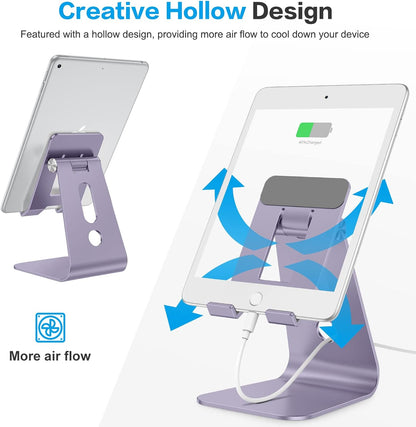 OMOTON Adjustable Tablet Stand for Desk, Upgraded Longer Arms for Greater Stability, T2 Tablet Holder with Hollow Design for Bigger Sized Phones and Tablets Such as iPad Pro/Air/Mini, Purple