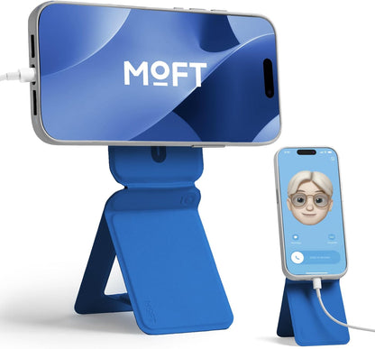 MOFT Phone Stand, Magnetic Phone Tripod Stand Stain-Resistant MOVAS Leather & Angle Adjustment & Strong Magnets Tripod for iPhone 16/15/14/13/12 (Included Metal Ring)-Sapphire