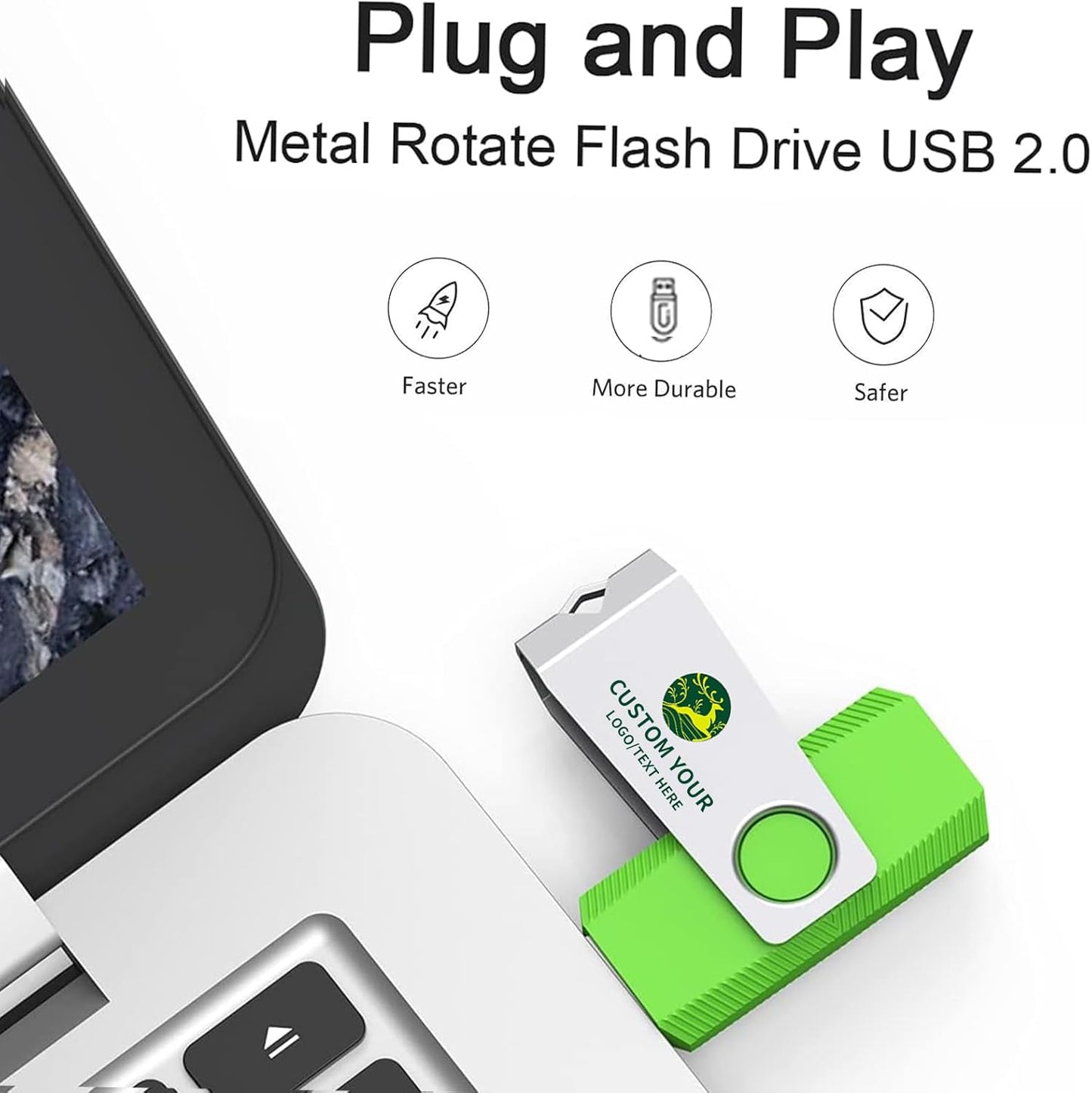 Customizable Flash Drives 4GB, Wooolken Personalized USB 2.0 Drive 10/20/50/100 Pack, Custom Thumb Drive Engraved Logo USB Drive (Mixcolors)