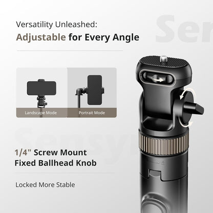 Sensyne 72" Extendable Tripod for iPhone & Selfie Stick with Detachable Phone Holder & Wireless Remote, Compatible with All Cell Phones, Black