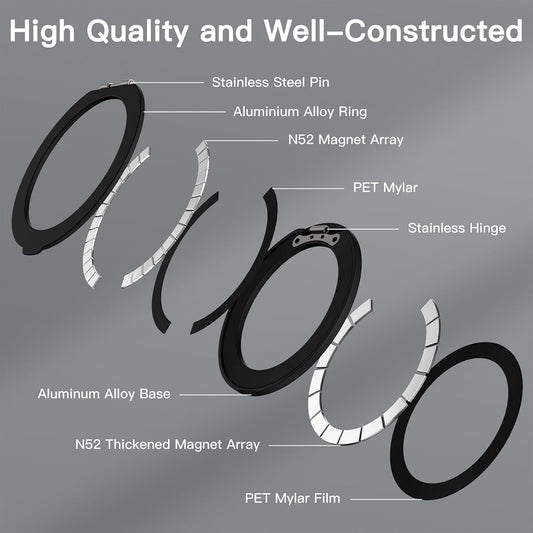 COOLQO Upgraded Magnetic Phone Ring Holder Stand, Super Magnet Cell Phone Grip Finger Kickstand Compatible with MagSafe Mag Safe Accessory for iPhone All Smartphones (1-Black)