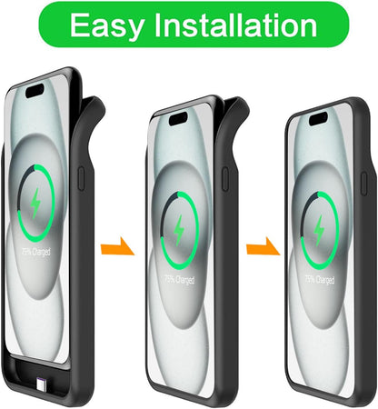 Battery Case for iPhone 15 Plus, 12000mAh Rechargeable Portable Charging Case with Wireless Charging Compatible for iPhone 15 Plus (6.7 inch) with Carplay Extended Battery Pack Charger Case (Black)