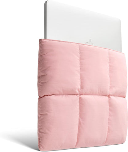 Comfyable Puffy Laptop Sleeve 15 Inch 16 Inch, Quilted Puffer Laptop Carrying Case for Women, Pillow Pouch Compatible for MacBook Air 15 in M4 2025 & MacBook Pro 16 in M4 2024, Pink
