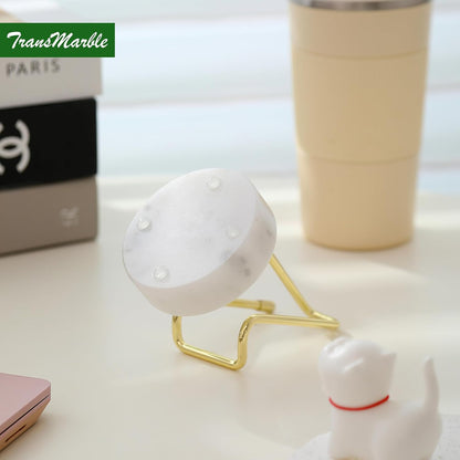 Marble Phone Stand with Metal Holder, Charging Available While Using, Swipe Up to Unlock, Made of Natural Marble as Business Card Holder for Office Desk (Starry White + Gold)