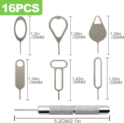 ZukoCert 16 Pieces SIM Card Removal Tool Set, Multi-Functional SIM Ejector Tool, SIM Card Pin, Phone SD Card Removal Tool Key, Universal for Smartphone