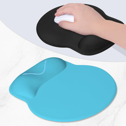 ITNRSIIET Ergonomic Mouse Pad with Wider Memory Foam Wrist Rest +17%, Curved Cushion Reduces Pressure 20%, Pain Relief, Non-Slip, Smooth, Cute Color Desk Accessory, 9.85 x 9 inch, Powder Blue