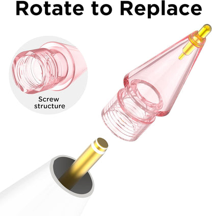 8 Pack Fine Point Replacement Tips Compatible with Apple Pencil 2nd Generation, Apple Pencil 1st Generation, Apple Pencil USB-C & Apple Pencil Pro Colorful iPencil Nibs (Black + Pink + White + Clear)