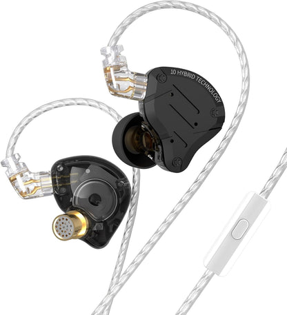 KZ ZS10 Pro in Ear Monitor, 4BA 1DD KZ Wired Headphone Multi Driver in Ear Earphone, IEM Headphones on Stage HiFi Monitor for Singer Guitarist Drummer (Matte Black with Mic)