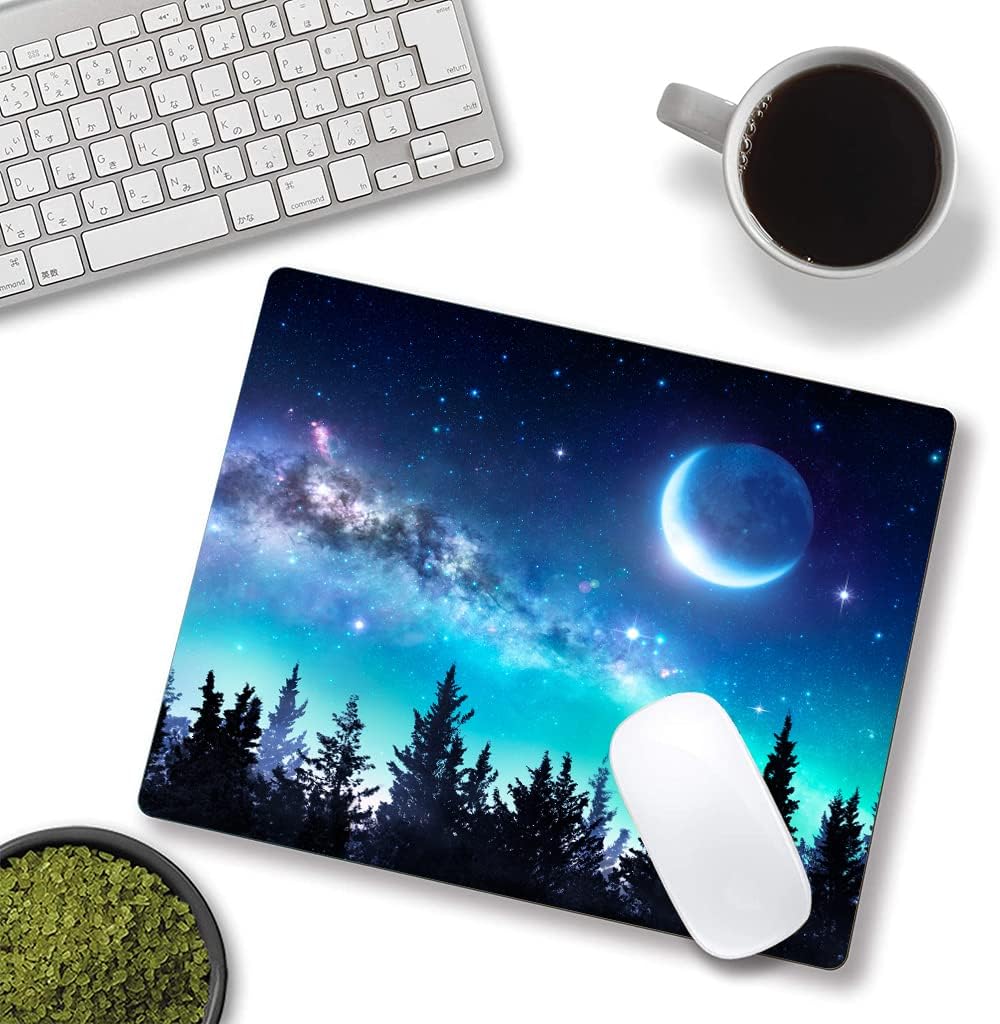 Hokafenle Mouse Pad, Square Personalized Computer Mouse Pads with Forest Moon Design, Washable Mouse Mat, Gaming Office Home Non-Slip Rubber Base Mousepad