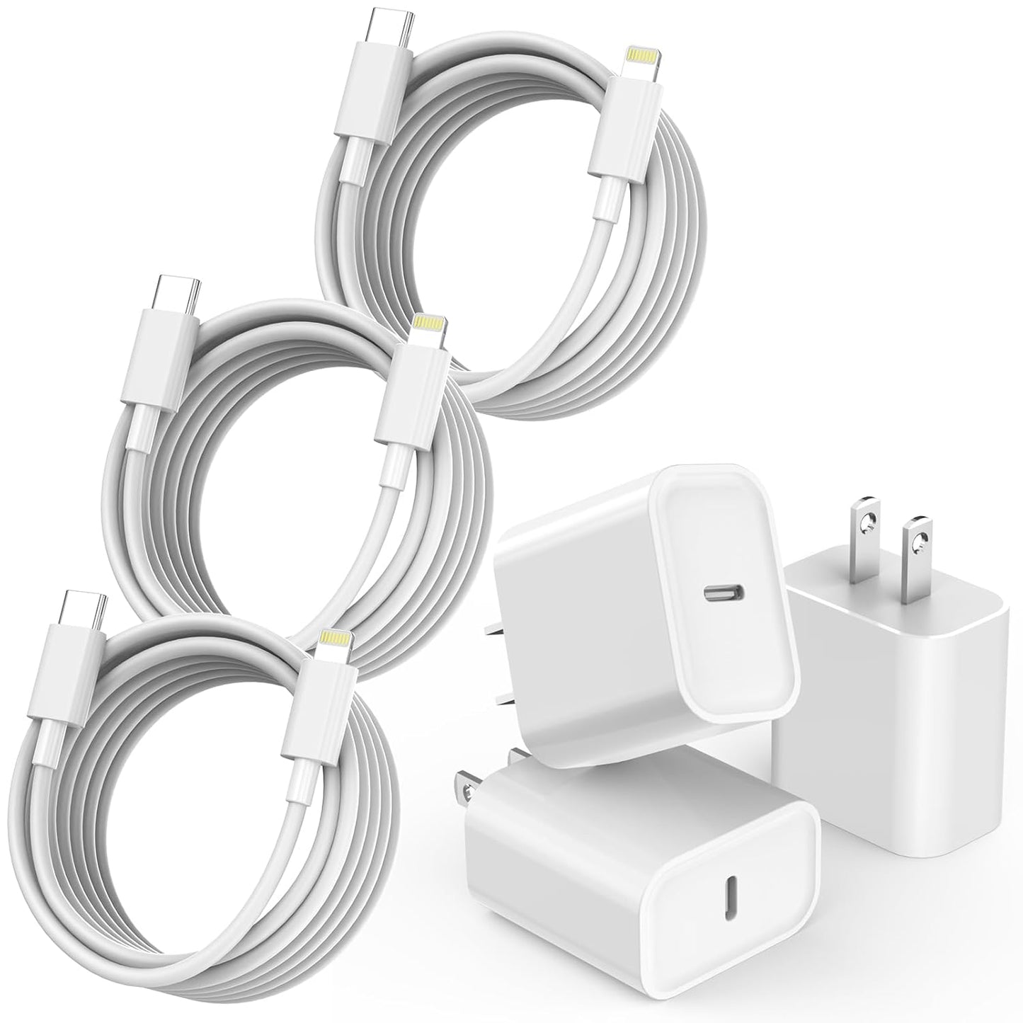 10FT iPhone Charger, iPhone 14 Fast Charging Block, Long 10Feet Fast Apple Charger USB C to Lightning Cable & 3Pack Type C Wall Charger Block for iPhone 14/14 Pro Max/14 Plus/13/13 Mini/12/11/X/XR/SE