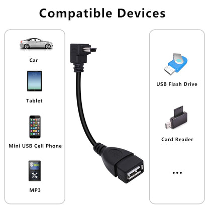 90 Degree Mini USB to USB A OTG Adapter Cable 5.5in Down Angle Mini USB 5-Pin Type B Male to USB Type A Female Adapter Cord for Digital Cameras,Black,14cm(2 Pack,Down)