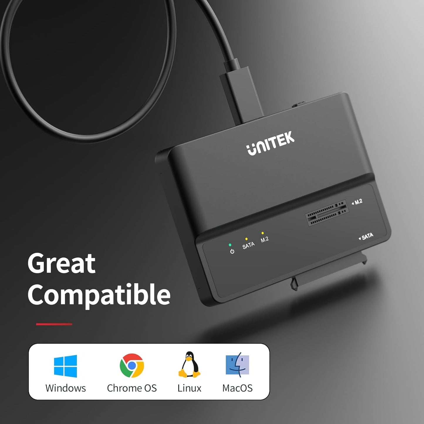 Unitek M.2 NVME SATA SSD Enclosure-2 in 1 Tool-Free Portable 10Gbps NVMe PCI-E M.2 and SATA SSD External Adapter USB 3.2 Hard Drive Reader for 2230/2242/2260/2280 NVMe and 2.5" /3.5" SSD
