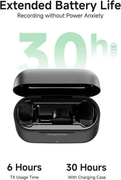 MAONO Wave T1 Mini Wireless Lavalier Microphone for iPhone iPad with MFi Certified Lightning Plug, Noise Cancellation, AI Voice Filter, 30H Used with Charging Case for Video Recording Vlog TikTok