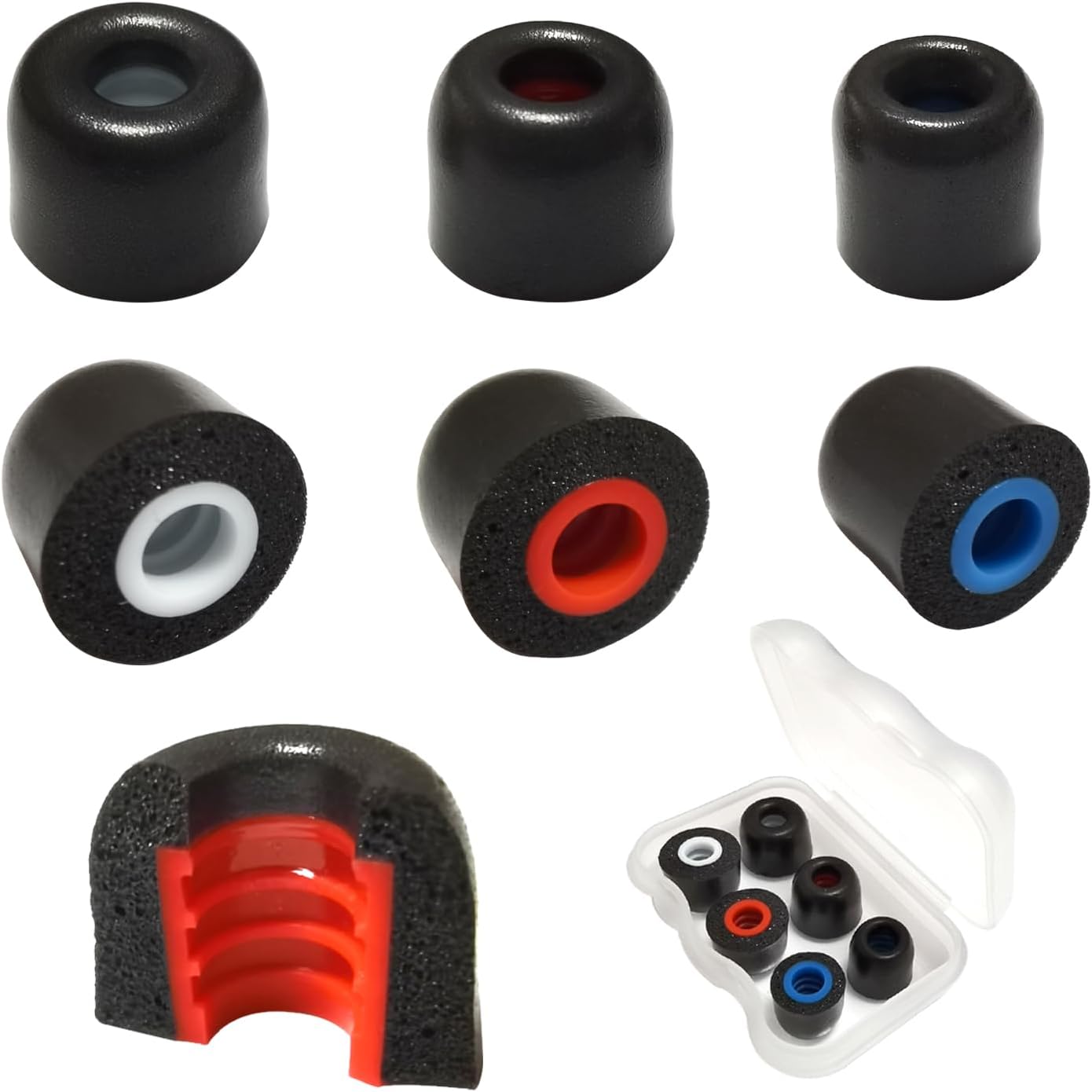Memory Foam Ear Tips Replacement Earbuds Tips Noise Reduction Anti-Slip fit 4.0mm-5.5mm Nozzle in-Ear Earphones with Storage Box