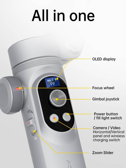 Gimbal Stabilizer for Smartphone, 3-Axis Portable iPhone Gimbal w/OLED Display for iPhone/Andriod, Phone Gimbal with Face/Object Tracking for Tiktok YouTube Vlog-Smart X Pro Gray