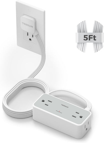 5FT Flat Extension Cord, TESSAN Surge Protector Power Strip with 4 Widely Spaced AC Outlets, 900 Joules Surge Protection, Ultra-Thin Flat Plug Desk Charging Station for Home Office Dorm Essentials