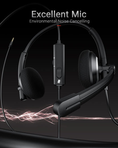 Wired Headset with Microphone for PC Laptop - 3.5mm Jack On Ear Headphones with Noise Cancelling Microphone for Boom Skype Webinars, in-line Control,Comfortable