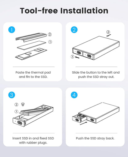 ORICO Dual M.2 NVMe SSD Enclosure, USB C to M2 Adapter for M Key PCIe 2230/2242/2260/2280 M.2 SSDs,Tool-Free Installation Aluminum SSDs Reader Support Trim and UASP up to 2x4TB-BM2-2N