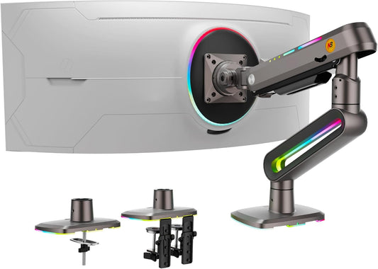 RGB Gaming Monitor-arm for Flat/Ultrawide/Curved Monitors 32 to 60 inch, Heavy Duty Stand Load up to 20 kg, VESA 75/100 mm Monitor-Mount F6-G