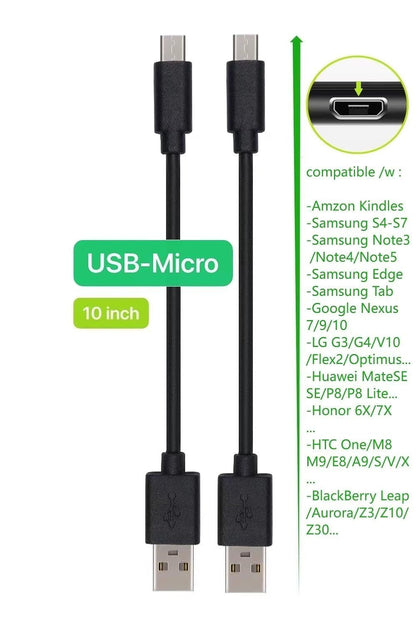 10-Pack Multi Short USB Cables & TypeC-C Cables for Charging Stations Compatible/w iPhone16 &15, iPhone5-14/ iPads/iPad mini/iPad Pros/Samsung Moblies & Tablets/Pixel & Nexus/HTC/Sony(Black)