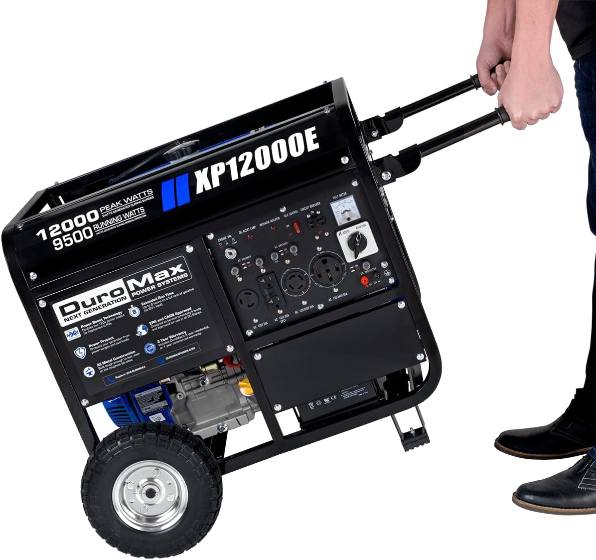 DuroMax Gas Powered Portable 12000 Watt-Electric Start-Home Back Up & RV Ready, 50 State Approved Generator, Blue, Black