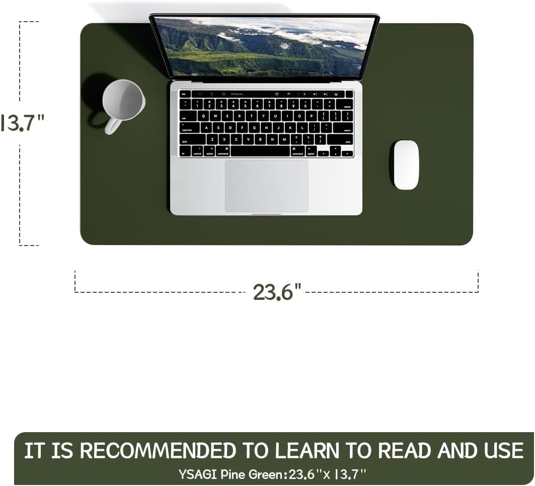 YSAGi Non-Slip Leather Desk Pad, Waterproof Laptop Computer Desk Keyboard Mat, Table Protector Blotter Mat, Large Mouse Pad for Office/Work/Home/Decor(Olive Green, 23.6" x 13.7")